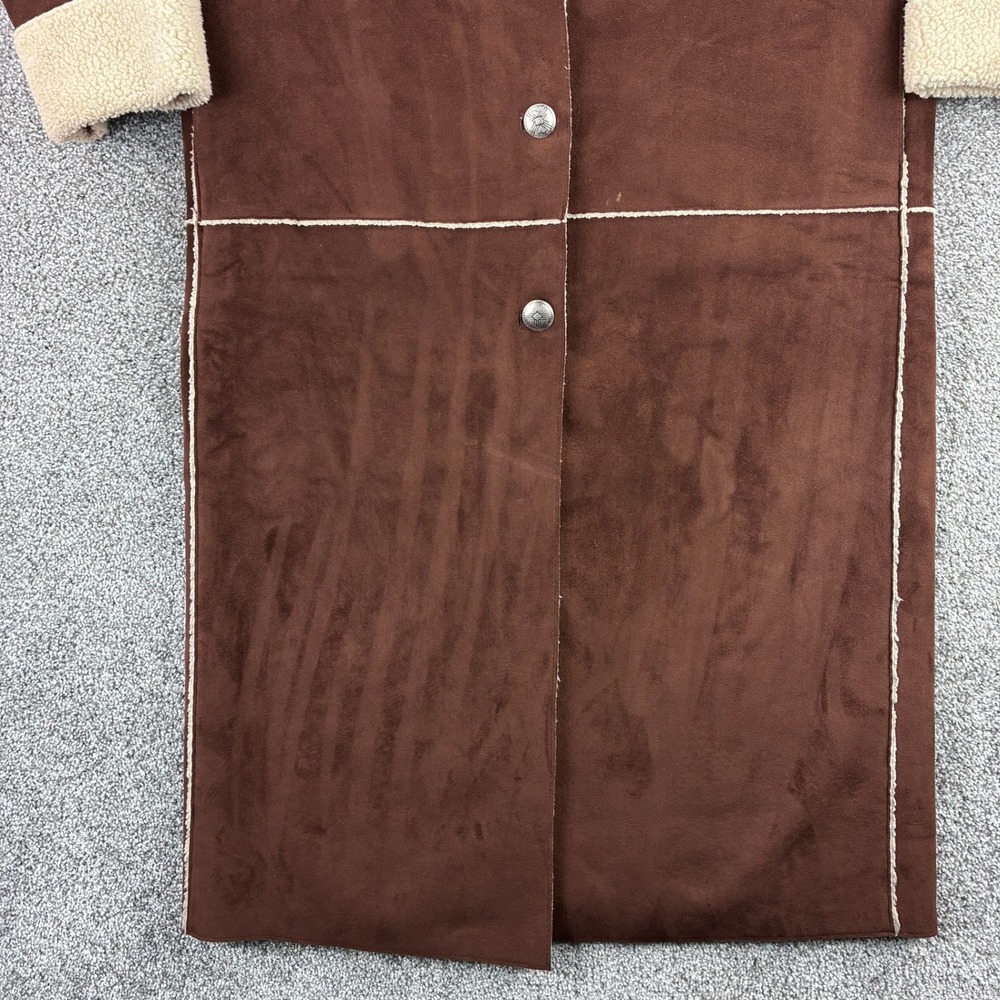 Lauren Ralph Lauren Faux Suede Coat Womens Petite Medium Brown Sherpa Lined - Picture 2 of 6